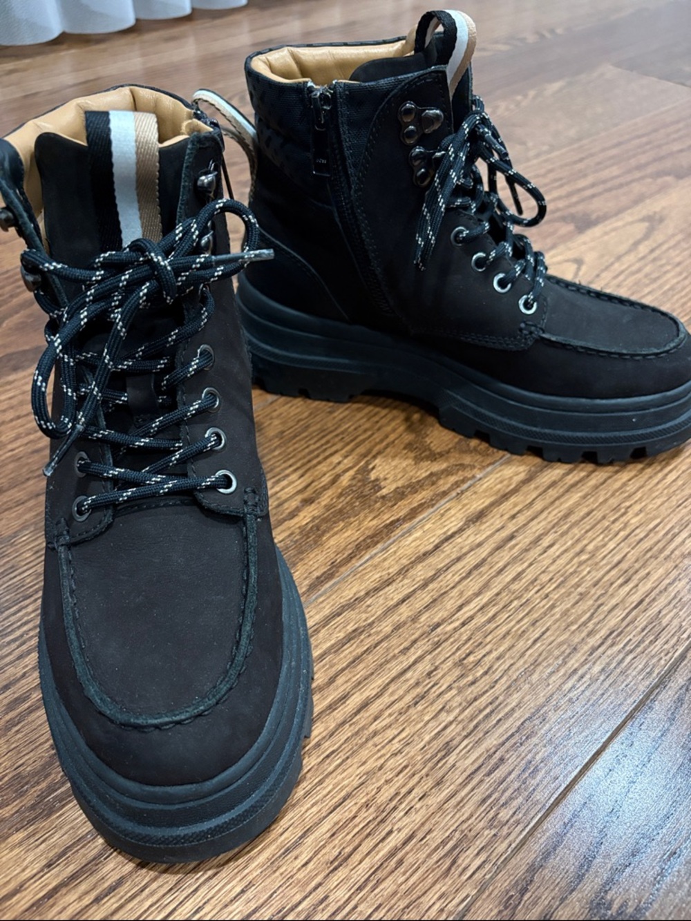 Boss Black Lace-Up Ankle Boots with Contrast Tab